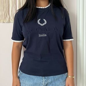 Navy Embroidered Roma Italia Shirt🇮🇹